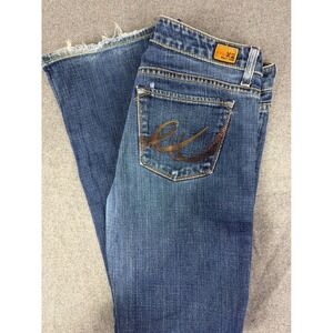 X2 Quality Denim Bootcut Jeans Women 6 Medium Wash Frayed Hem 31x32 Low Rise Y2K